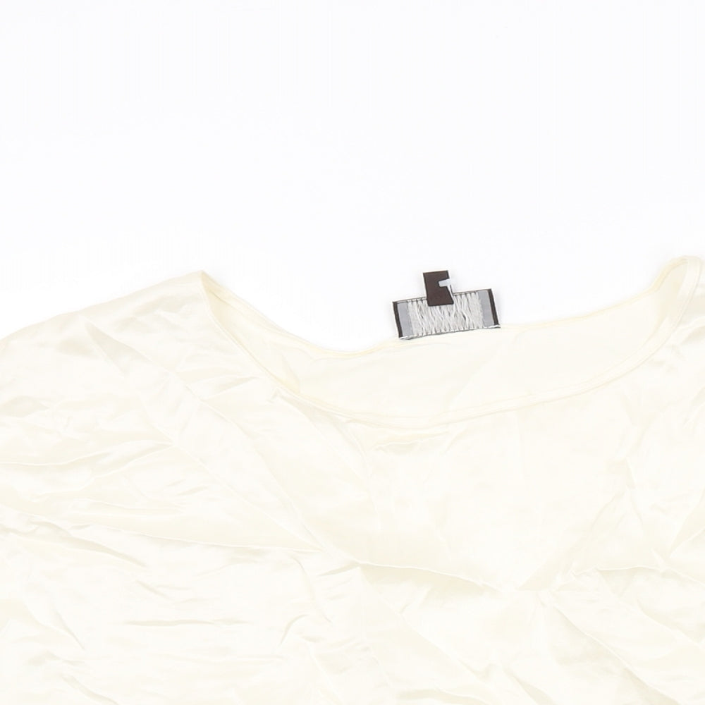 Pure Womens Ivory Polyester Basic T-Shirt Size 12 Round Neck
