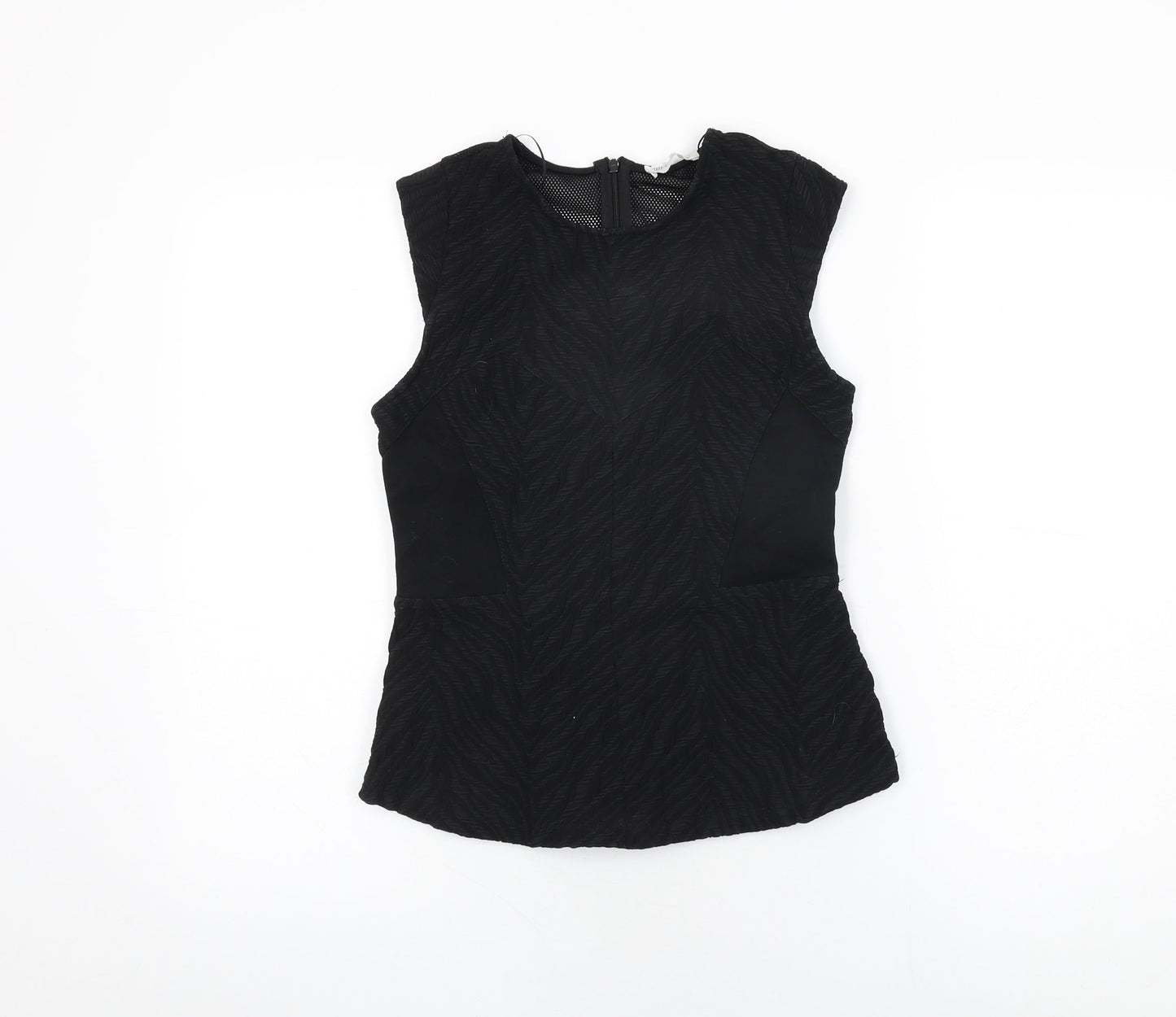 Zara Womens Black Geometric Polyester Basic T-Shirt Size M Round Neck