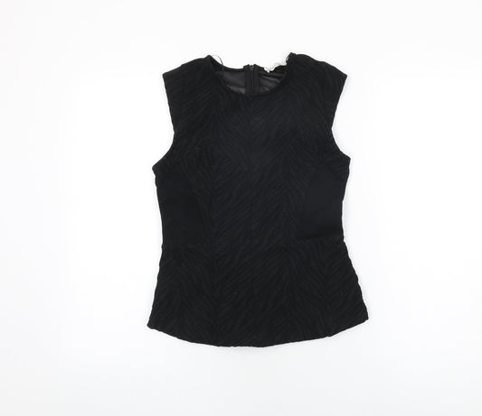 Zara Womens Black Geometric Polyester Basic T-Shirt Size M Round Neck