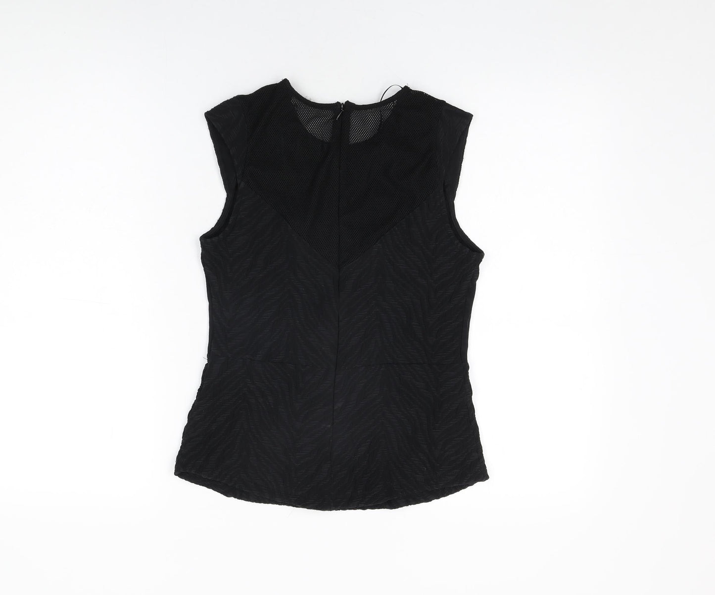 Zara Womens Black Geometric Polyester Basic T-Shirt Size M Round Neck