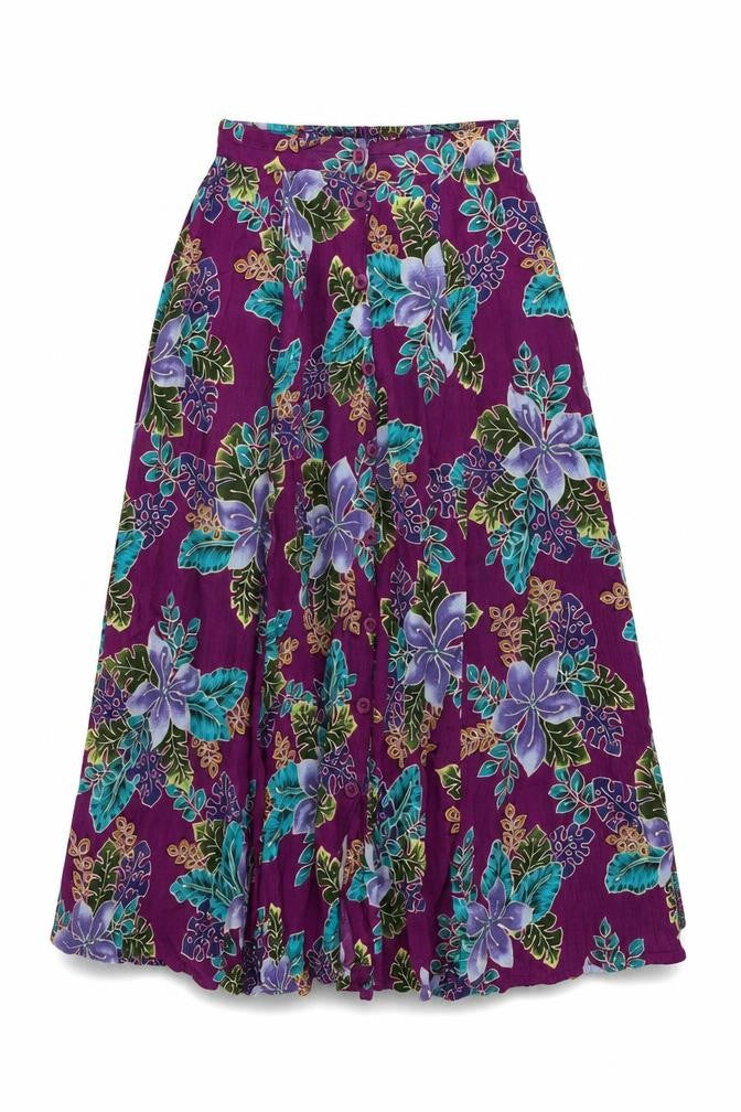 California Krush Womens Purple Floral Rayon Swing Skirt Size M Button