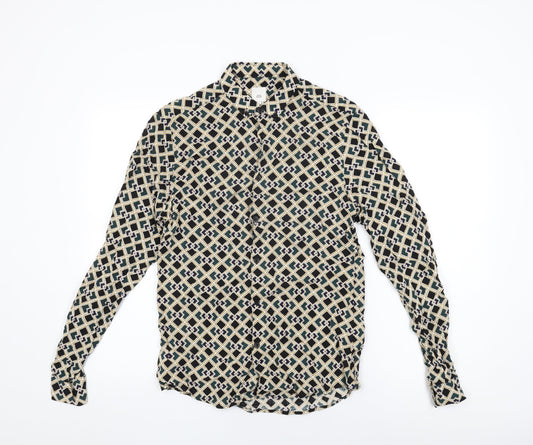 River Island Womens Green Geometric Viscose Basic Button-Up Size S Collared