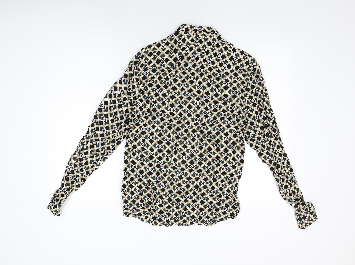 River Island Womens Green Geometric Viscose Basic Button-Up Size S Collared