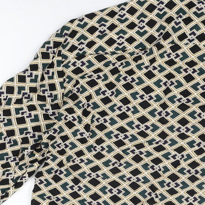 River Island Womens Green Geometric Viscose Basic Button-Up Size S Collared