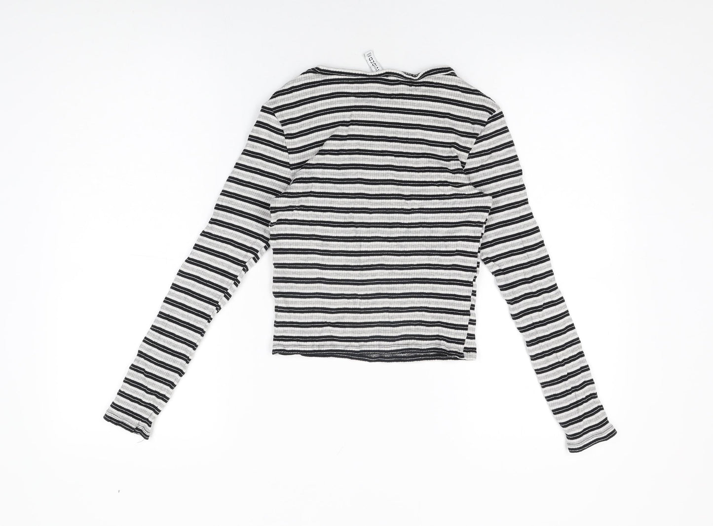H&M Womens Grey Striped Cotton Cropped T-Shirt Size S Round Neck