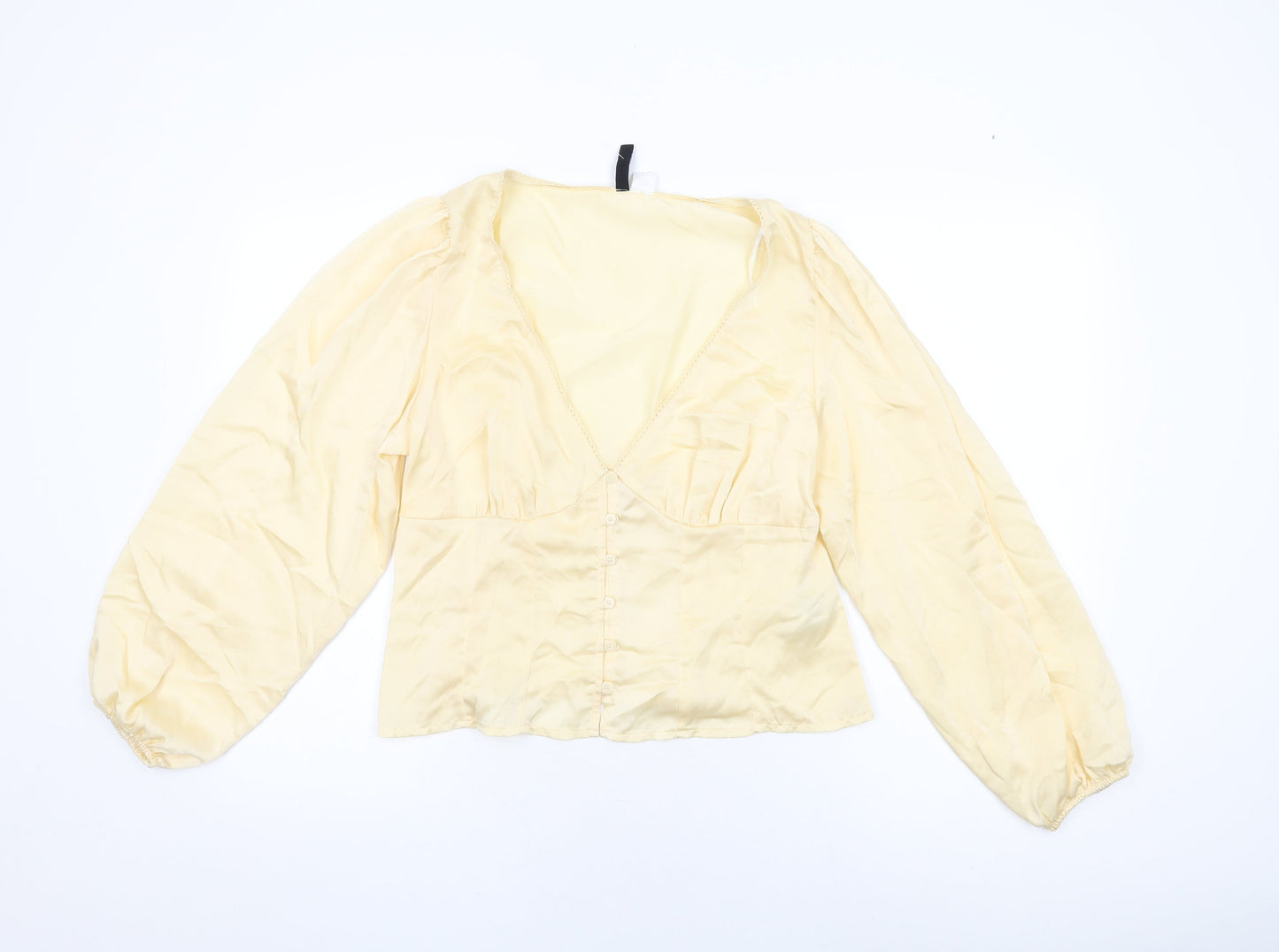 H&M Womens Ivory Polyester Basic Blouse Size L V-Neck