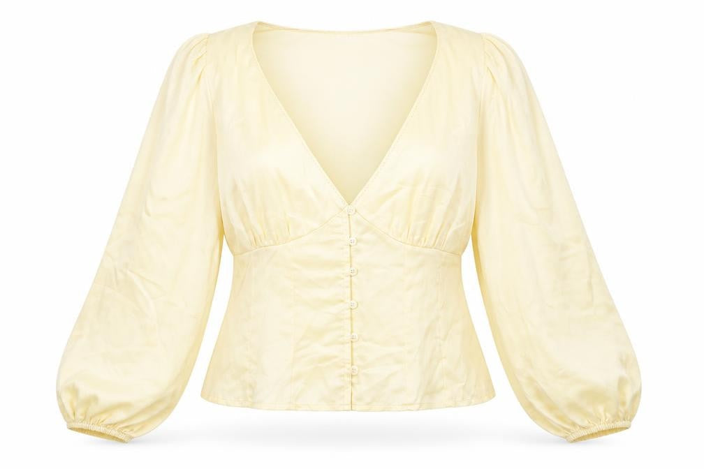 H&M Womens Ivory Polyester Basic Blouse Size L V-Neck