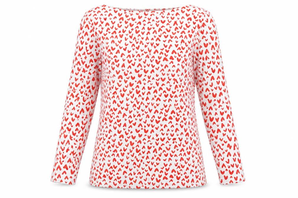Marks & Spencer Womens White Geometric Cotton Basic T-Shirt Size 8 Boat Neck - Heart Print