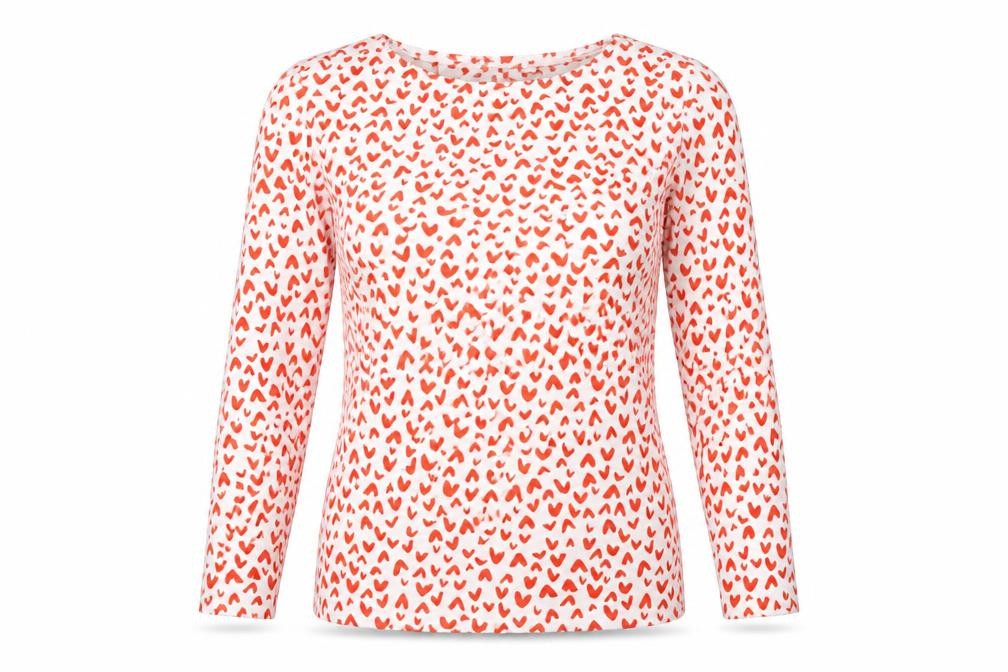 Marks & Spencer Womens White Geometric Cotton Basic T-Shirt Size 8 Boat Neck - Heart Print