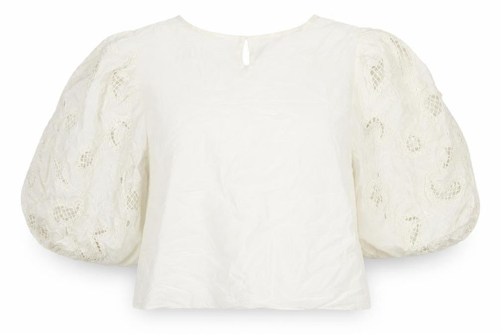 Women's Ivory Embroidered Blouse, Balloon Sleeves, Size 20