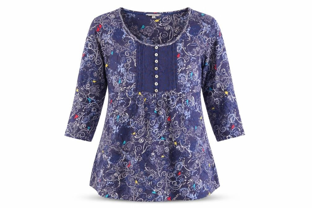 Popsoda Women's Blue Floral Tunic Blouse M