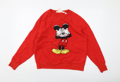 Preloved Disney Womens Red Cotton Pullover Sweatshirt Size S Pullover - Mickey Mouse - Front
