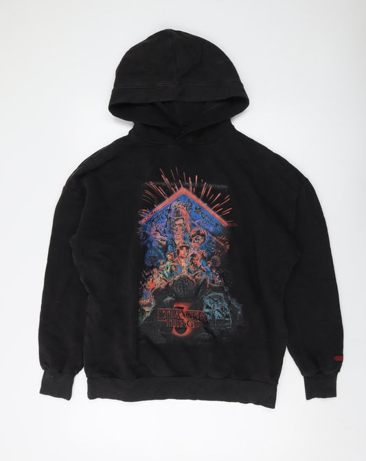 Stranger Things Mens Black Cotton Pullover Hoodie Size S