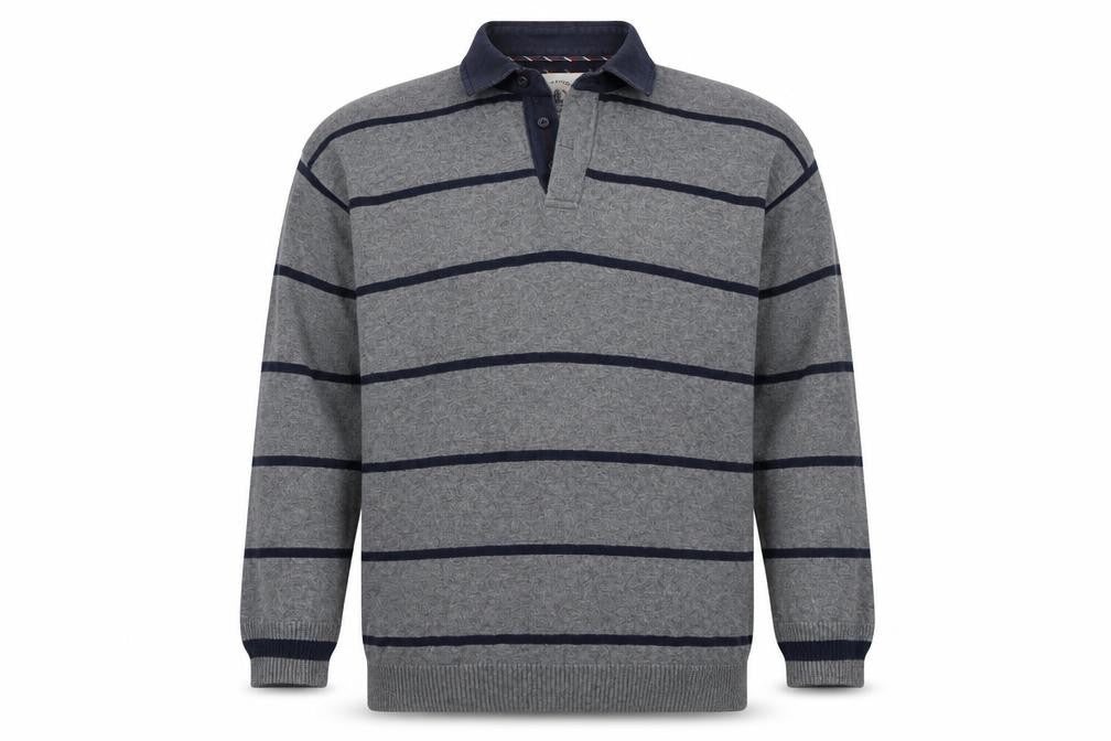 Blue Harbour Mens Grey Collared Striped Cotton Pullover Jumper Size XL Long Sleeve