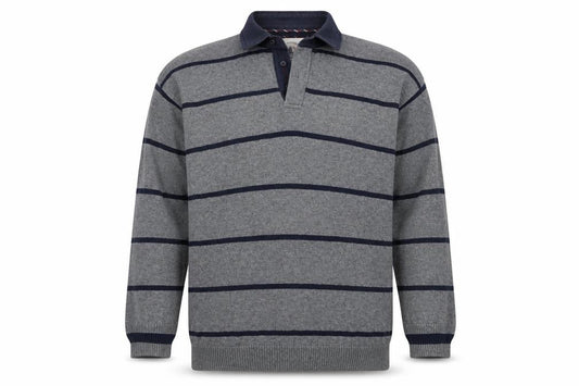 Blue Harbour Mens Grey Collared Striped Cotton Pullover Jumper Size XL Long Sleeve