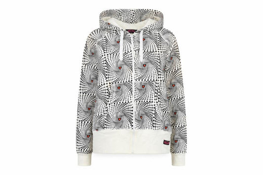 Miss Hill Womens Ivory Geometric Cotton Full Zip Hoodie Size L Zip