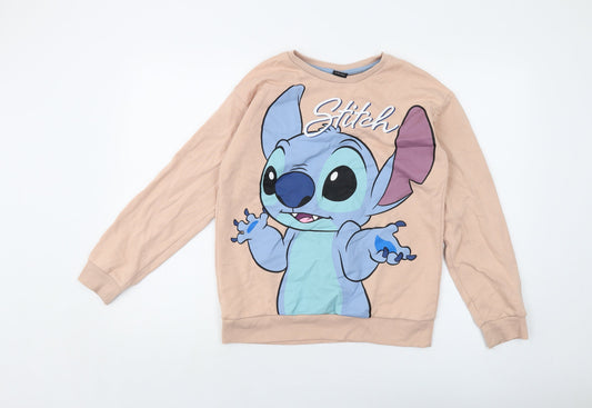 Disney Girls Pink Cotton Pullover Sweatshirt Size 13-14 Years Pullover - Stitch