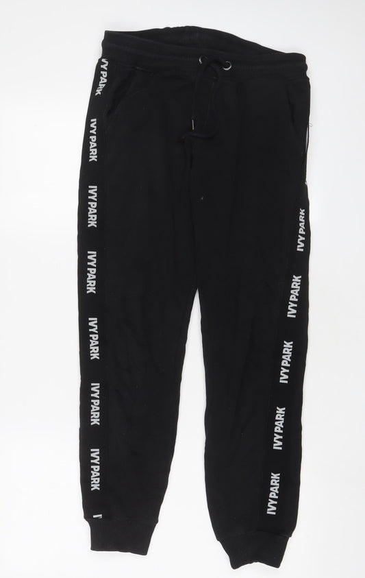 IVY PARK Womens Black Cotton Jogger Trousers Size S L28 in Regular Drawstring - Logo, Embroidered