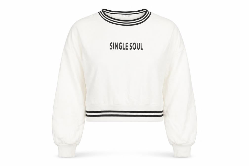 Mango Womens White Cotton Pullover Sweatshirt Size M Pullover - Single Soul