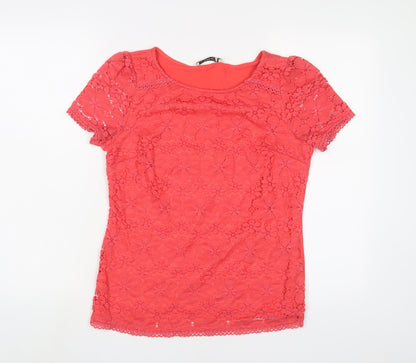Oasis Womens Pink Polyamide Basic T-Shirt Size S Crew Neck