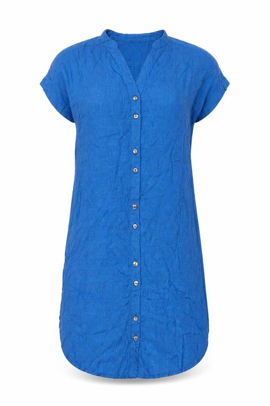 Adini Womens Blue Linen Sheath Size M V-Neck Pullover