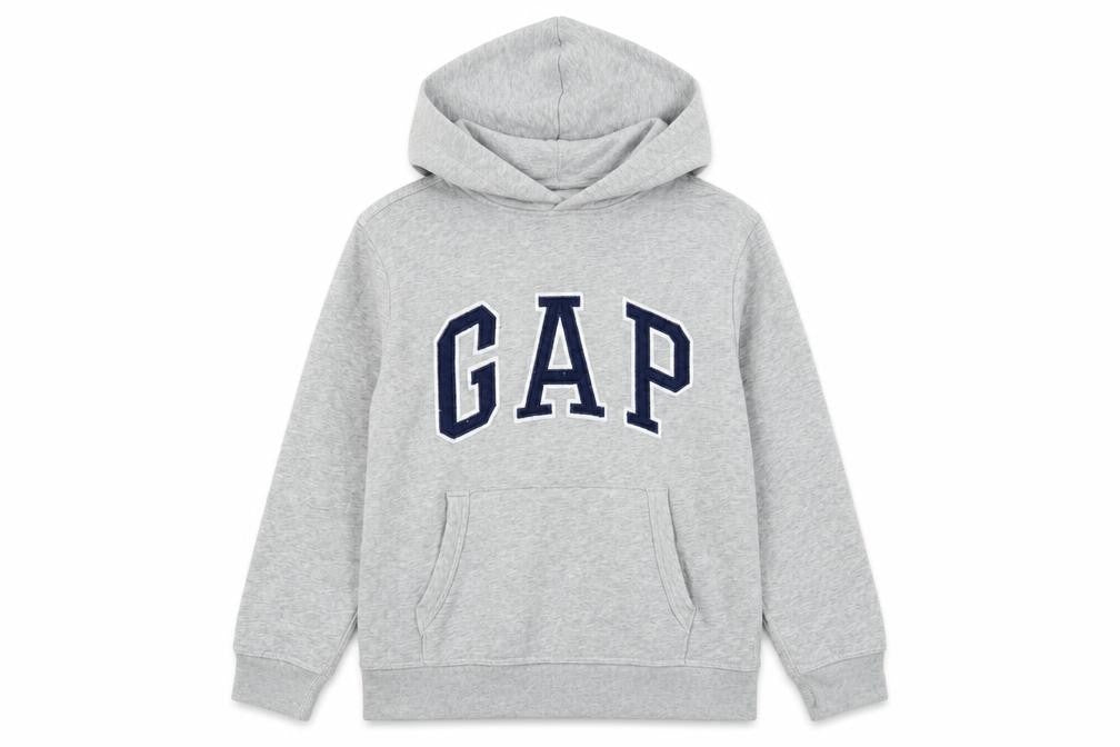 Gap Boys Grey Cotton Pullover Hoodie Size 12 Years Pullover - Logo, Embroidered