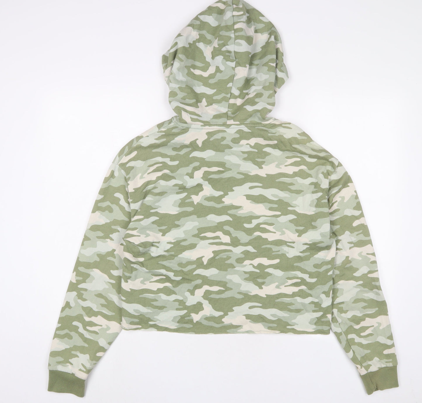 PINK Womens Green Camouflage Cotton Pullover Hoodie Size S Pullover - Logo, Embroidered
