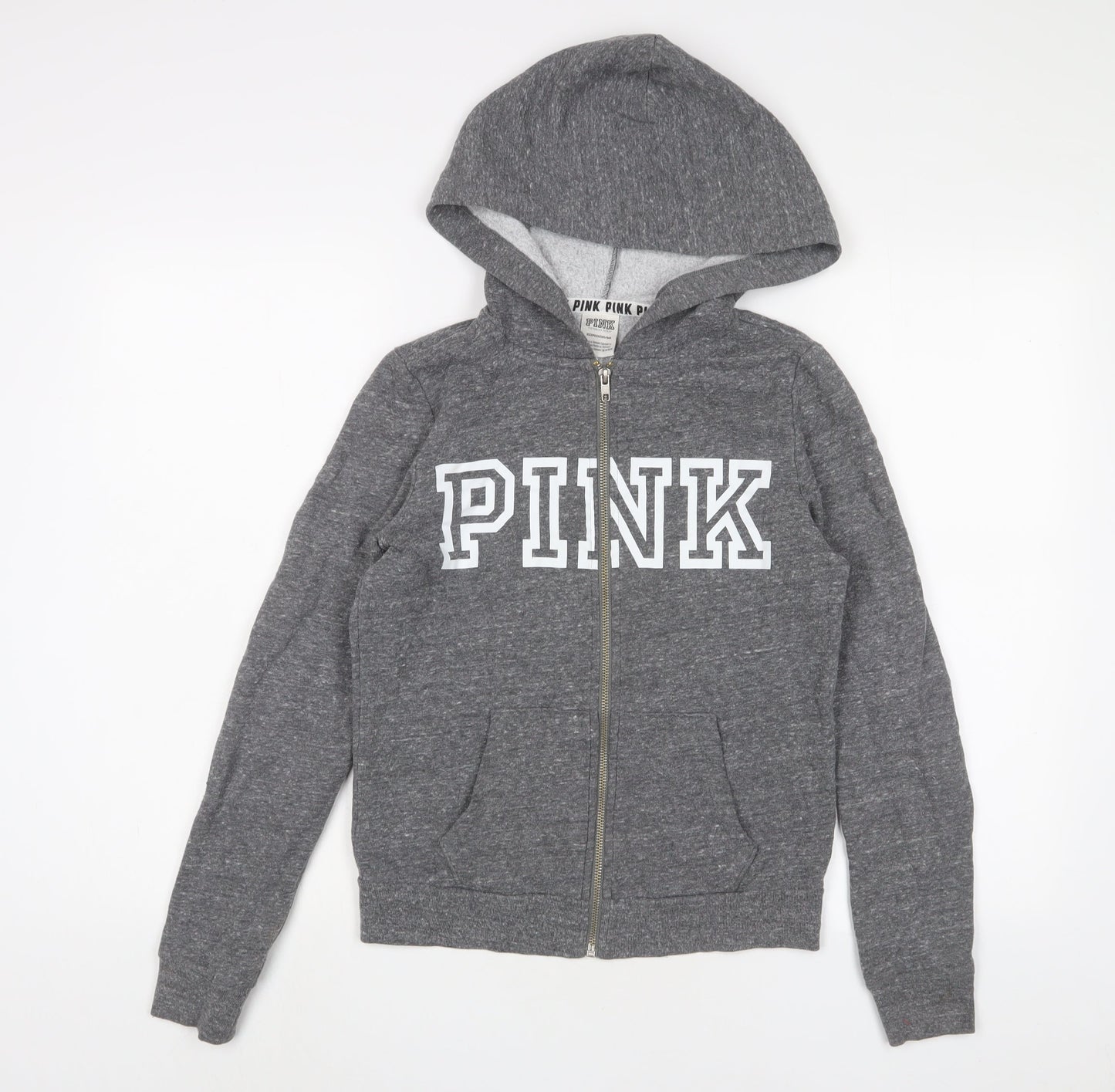 PINK Womens Grey Cotton Full Zip Hoodie Size XS Zip