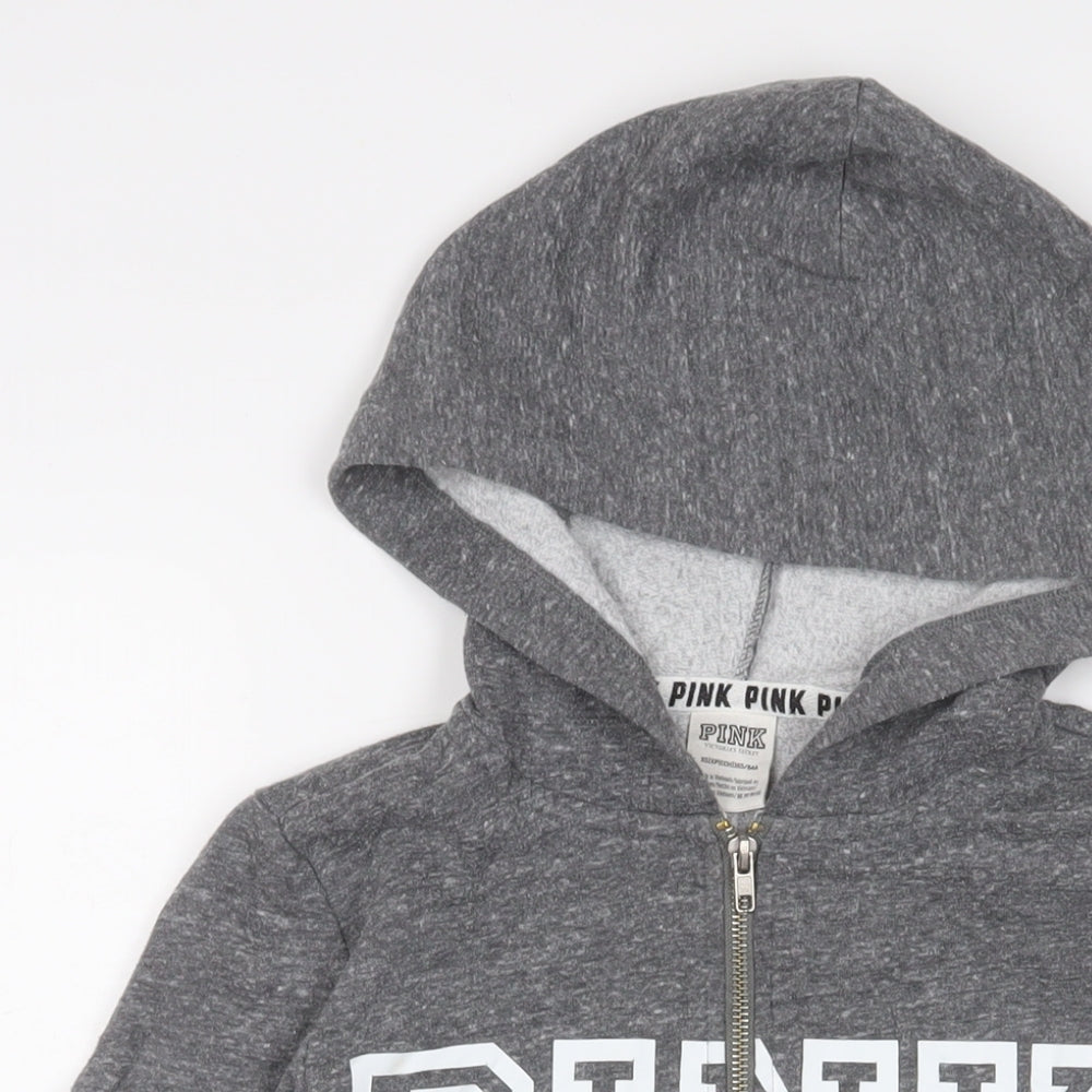 PINK Womens Grey Cotton Full Zip Hoodie Size XS Zip