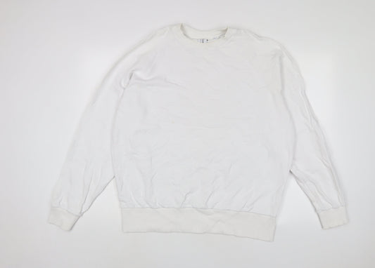 COLLUSION Womens White Cotton Pullover Sweatshirt Size 10 Pullover - Logo, Embroidered