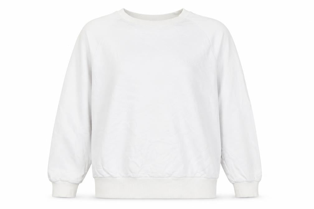 COLLUSION Womens White Cotton Pullover Sweatshirt Size 10 Pullover - Logo, Embroidered