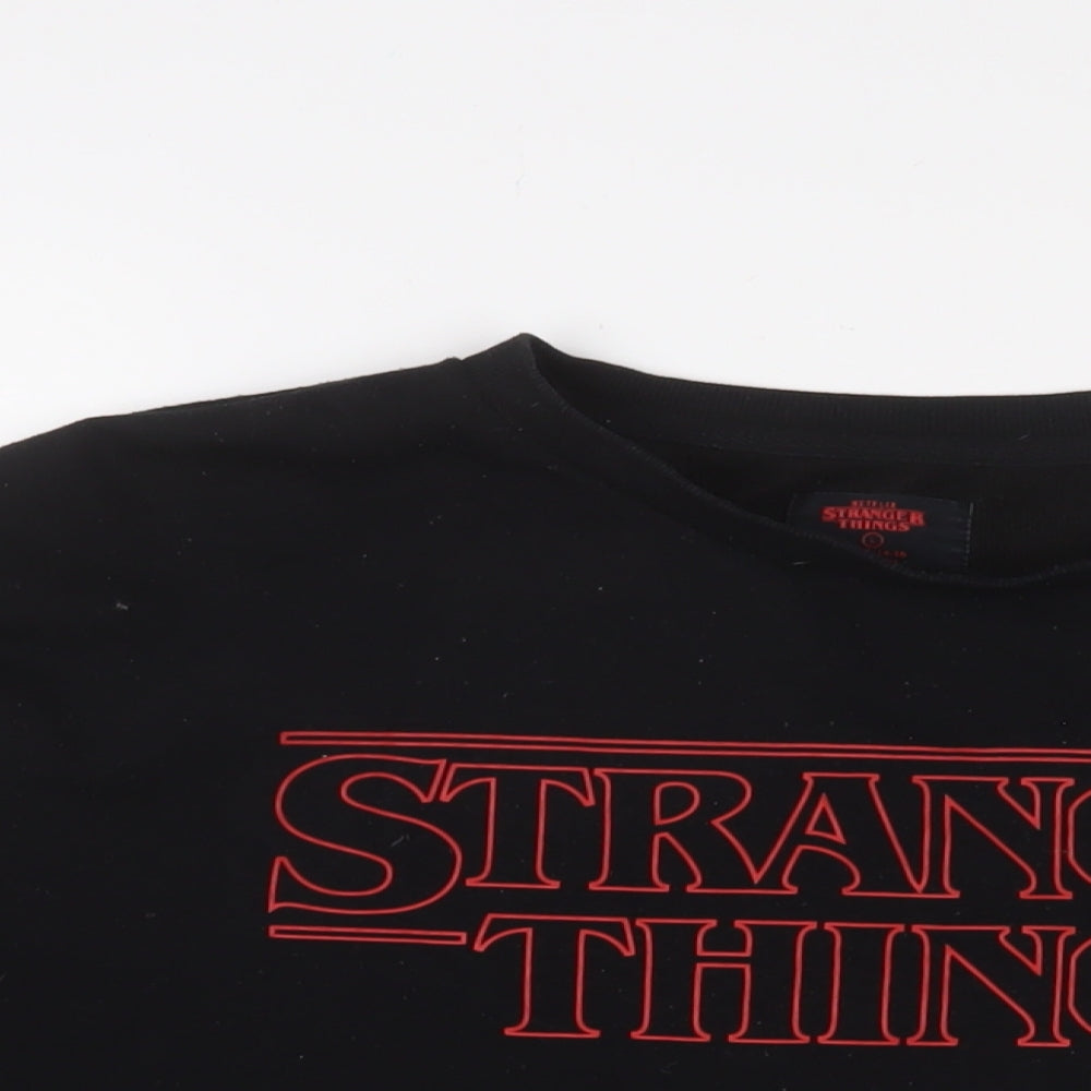 Stranger Things Womens Black Cotton Pullover Sweatshirt Size L Pullover