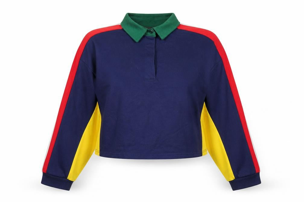 Cooperative Womens Blue Cotton Cropped Polo Size M Collared - Logo
