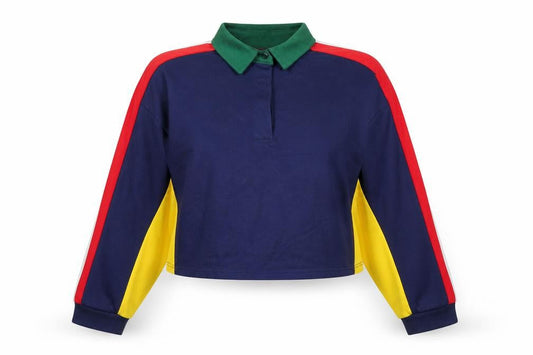 Cooperative Womens Blue Cotton Cropped Polo Size M Collared - Logo