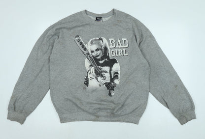 Preloved Gilden Womens Grey Polyester Pullover Sweatshirt Size M - Bad Girl - Front