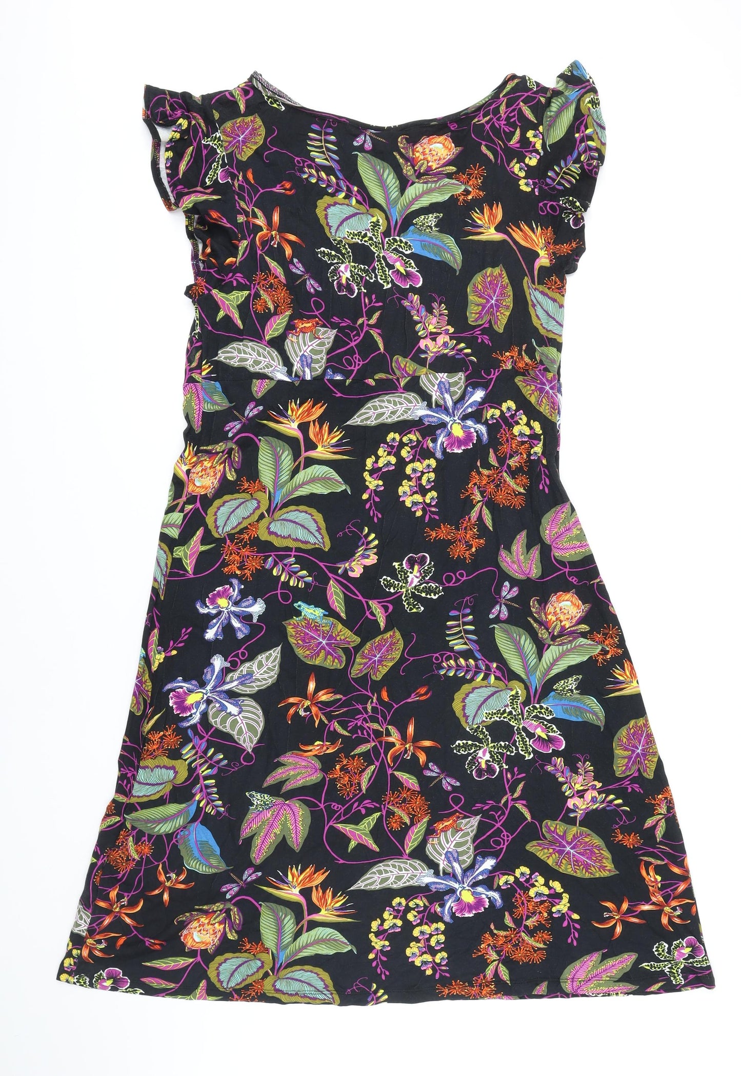 H&M Womens Black Floral Viscose A-Line Size L Scoop Neck