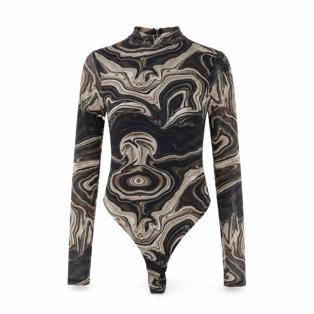 Pink Vanilla Womens Brown Geometric Polyester Bodysuit One-Piece Size 8 Snap
