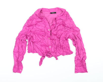 Additional front view of Berksha women’s pink viscose cropped blouse, size L, collared