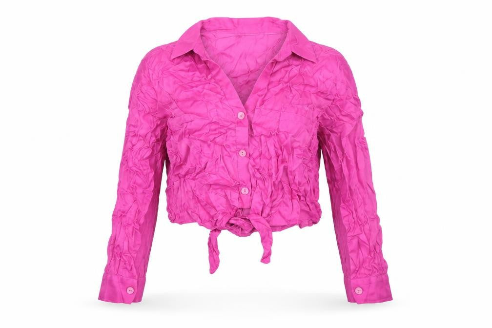Berksha Womens Pink Viscose Cropped Blouse Size L Collared