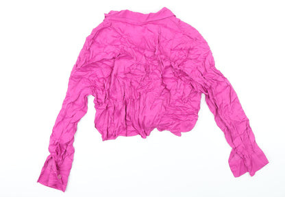 Back view of Berksha women’s pink viscose cropped blouse, size L, collared