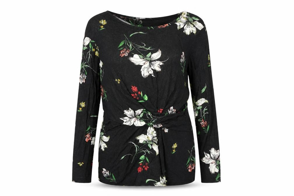 Dorothy Perkins Womens Black Floral Viscose Basic Blouse Size 12 Round Neck