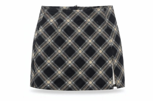 Motel Rocks Womens Ivory Check Cotton Mini Skirt Size XS Zip