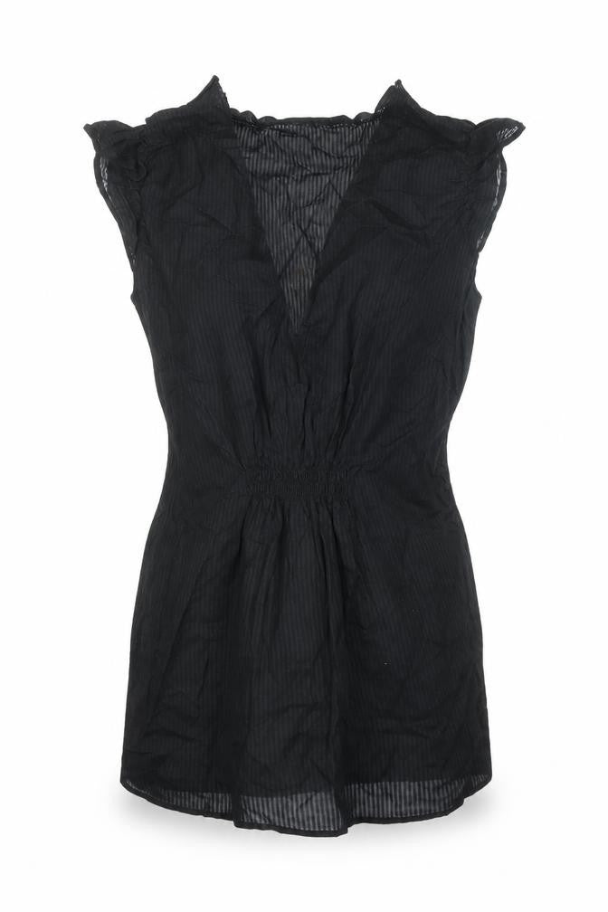 BCBGMAXAZRIA Womens Black 100% Cotton Tunic Blouse Size S V-Neck
