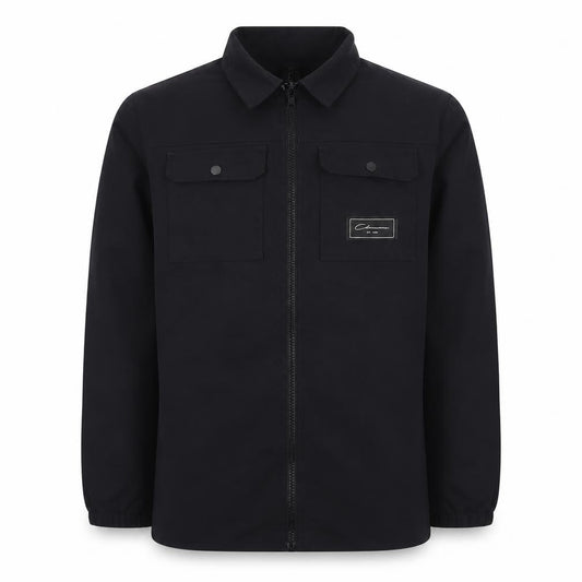Front view of Closure boys’ black jacket, size 12-13, years zip