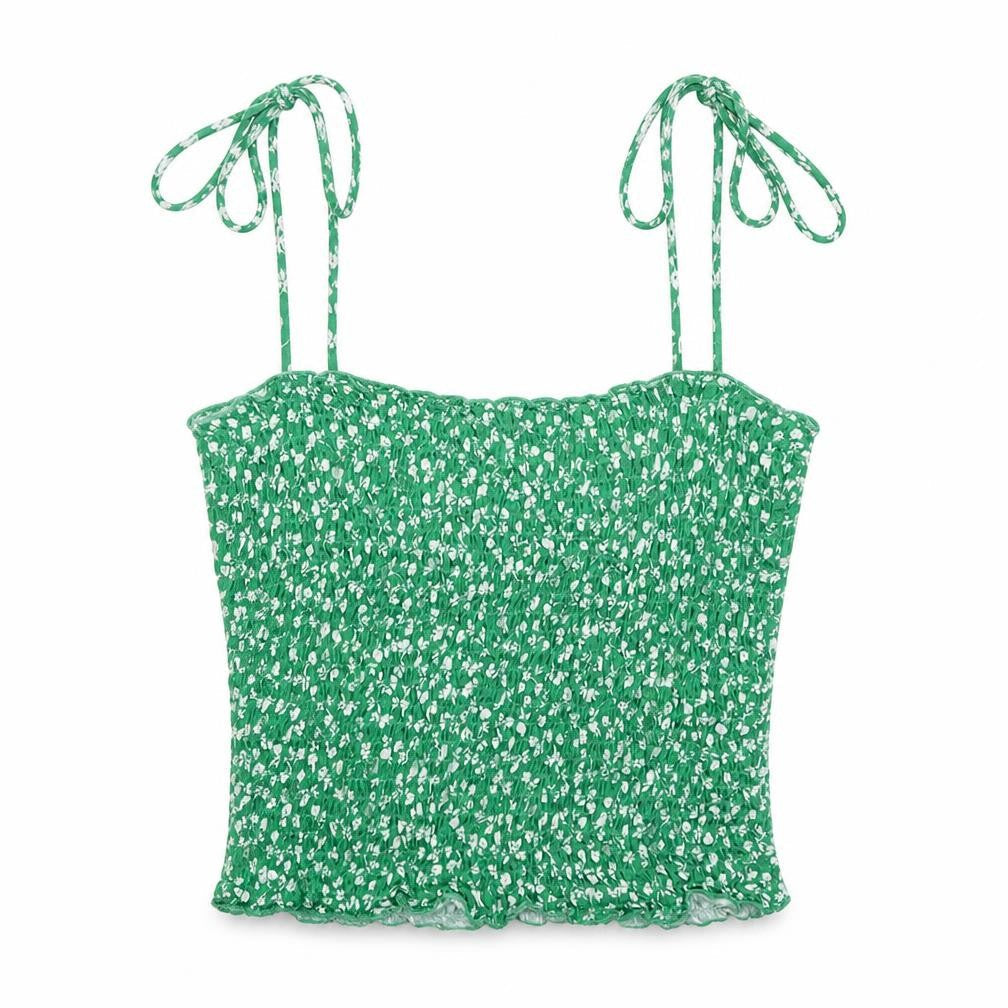 Stradivarius Womens Green Floral Cotton Basic Tank Size M Sweetheart