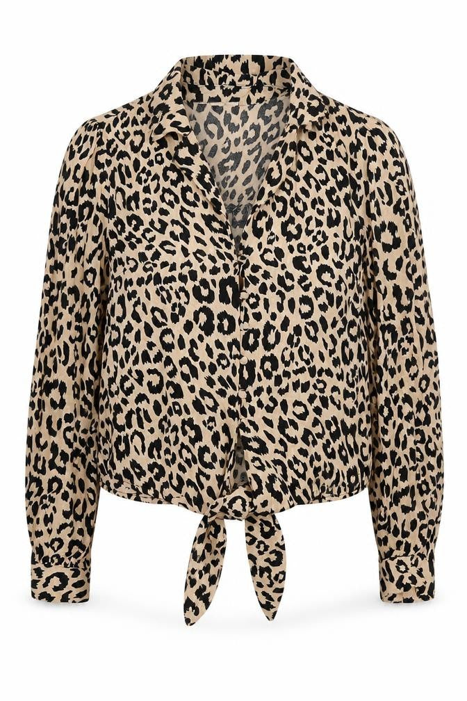 Oasis Womens Beige Animal Print Viscose Basic Button-Up Size 8 Collared - Leopard Print