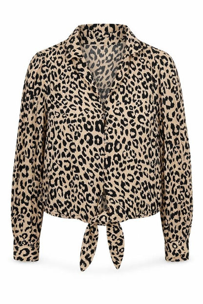 Oasis Womens Beige Animal Print Viscose Basic Button-Up Size 8 Collared - Leopard Print