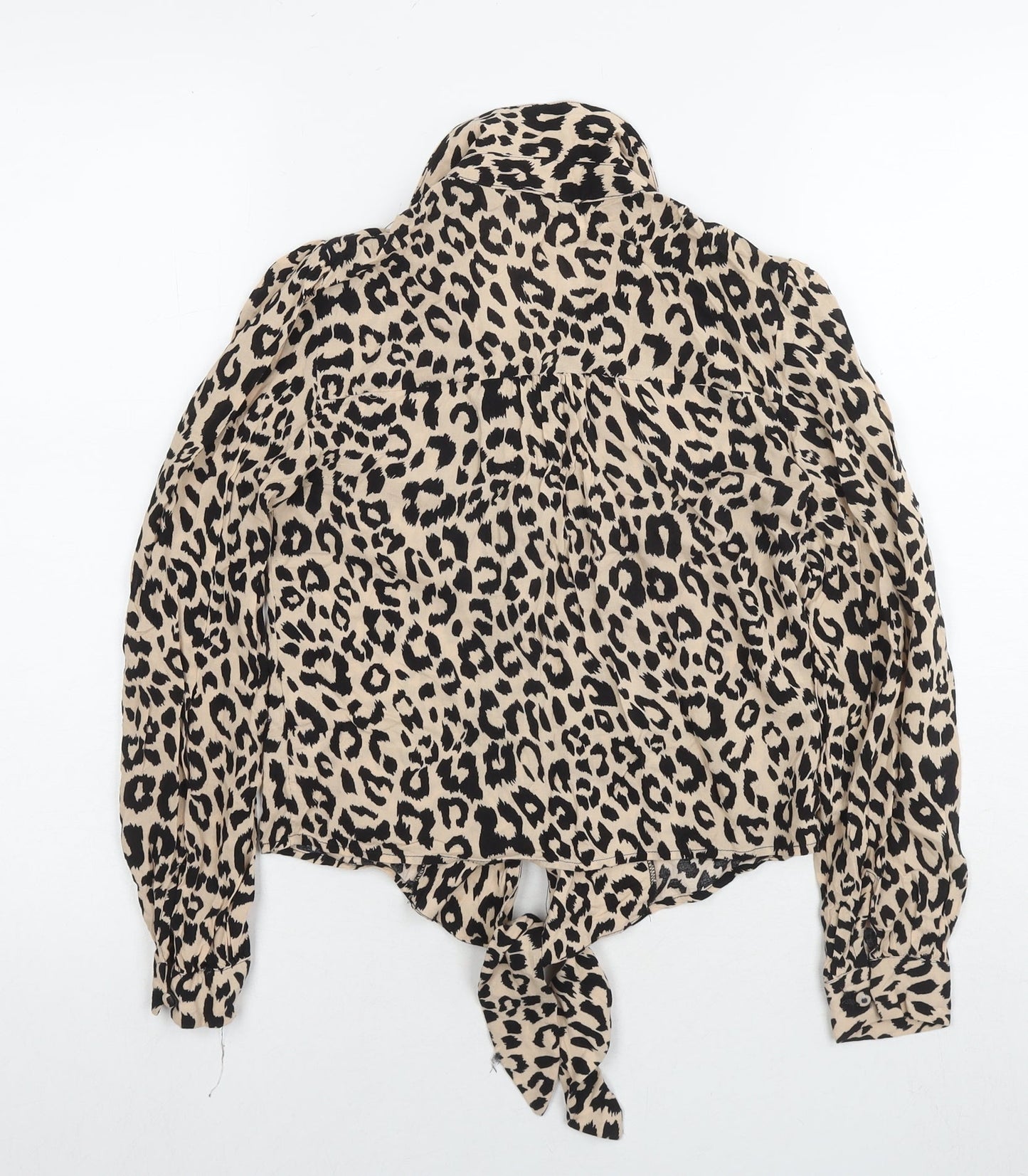 Oasis Womens Beige Animal Print Viscose Basic Button-Up Size 8 Collared - Leopard Print