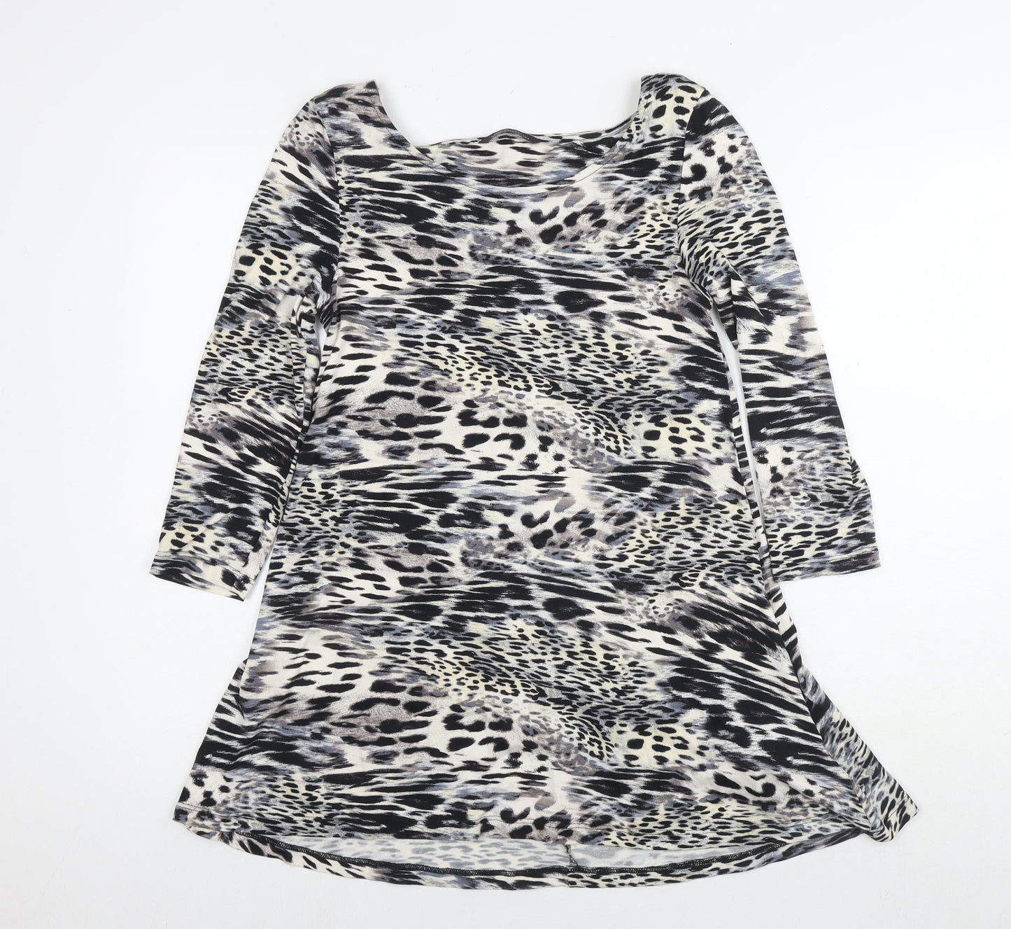 Marks and Spencer Womens Grey Animal Print Viscose Basic Blouse Size 8 Round Neck - Leopard Print