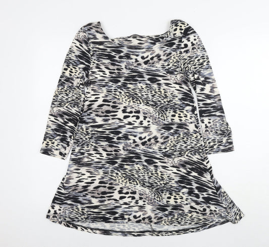 Marks and Spencer Womens Grey Animal Print Viscose Basic Blouse Size 8 Round Neck - Leopard Print